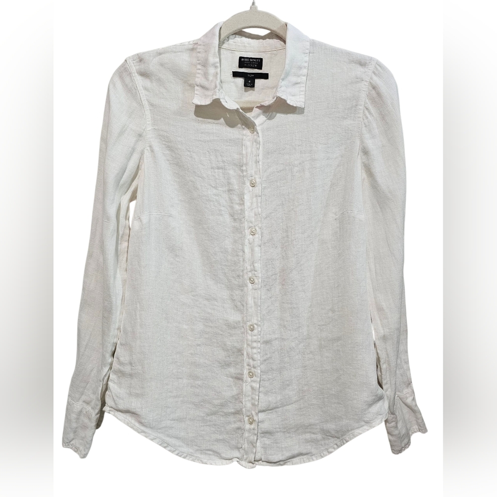 JCrew Baird McNutt Women White Button Down Linen Minimalist Shirt Size 4
